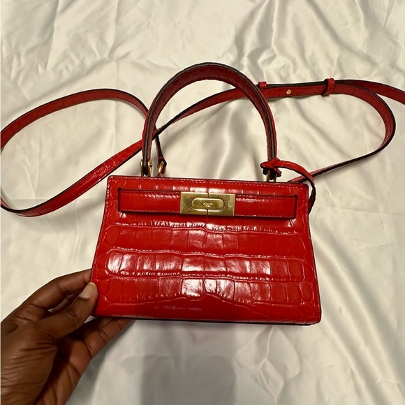 Tory Burch Mini Lee Radziwill Croc Embossed Leather Satchel - Picture 5 of 13